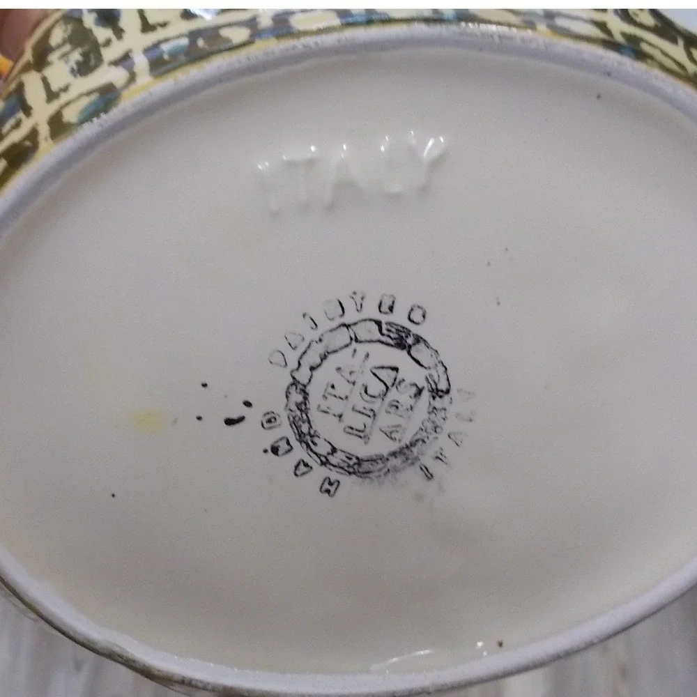 Italica Ars Italy Hand Painted Ceramic Pitcher Bowl and Butter Dish Set Yellow